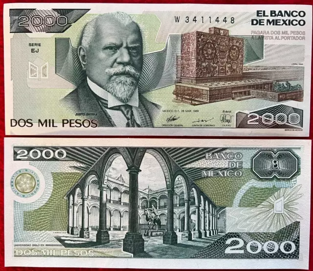 Mexico Banknote 2000 Pesos AU UNC Paper Money - Mexican bills Dos Mil Pesos RARE