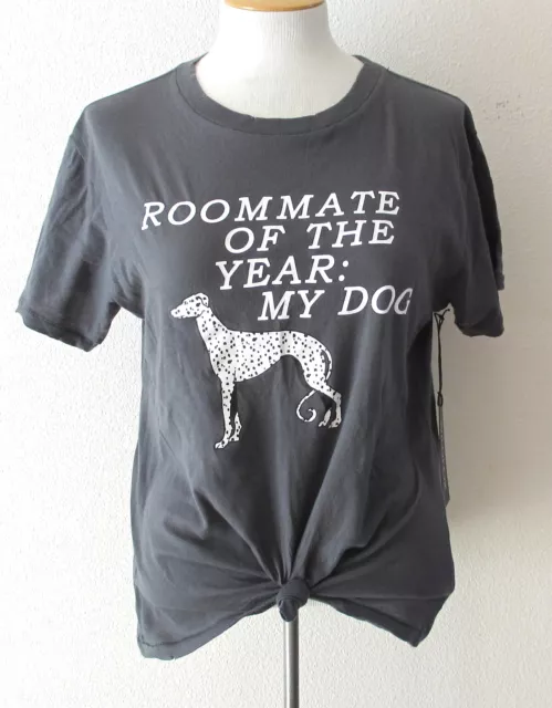 WILDFOX Keke Roommate of the Year My Dog Tee Asphalt Gray Women's T Shirt M NEW