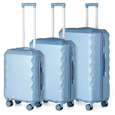 3 Piece Luggage Set Hardside Lightweight Travel Suitcase Spinner 20/24/28in Blue