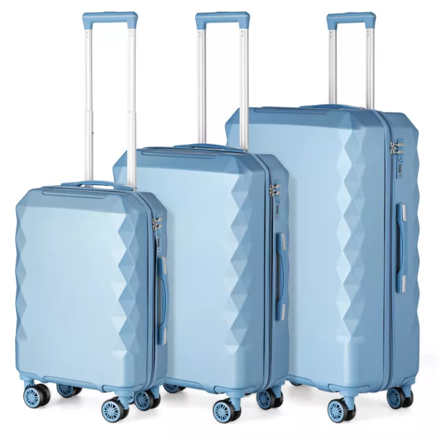 3 Piece Luggage Set Hardside Lightweight Travel Suitcase Spinner 20/24/28in Blue