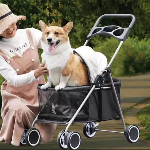 Pet Stroller Dog Cat Trolley Pram Carrier Cage Travel Pushchair Folding 4 Wheels 2