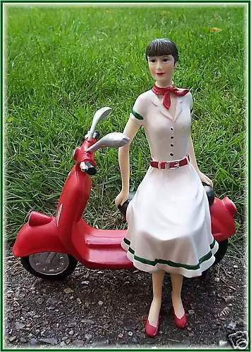 Frau Mit Motorroller Lady Neu Moped Deko Nostalgie Restaurant Messe Roller