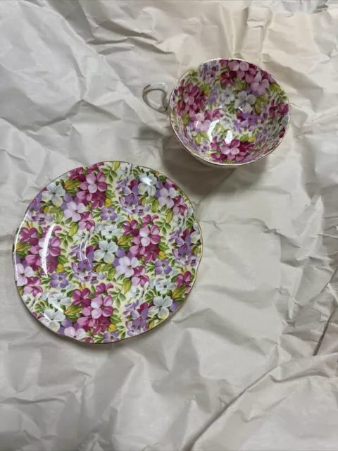 Royal Standard Virginia Stock Floral Chintz Tea Cup & Saucer  D Handle