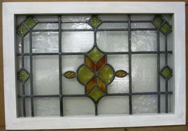 MIDSIZE OLD ENGLISH LEADED STAINED GLASS WINDOW Abstract Geometric 27.75" x 19"