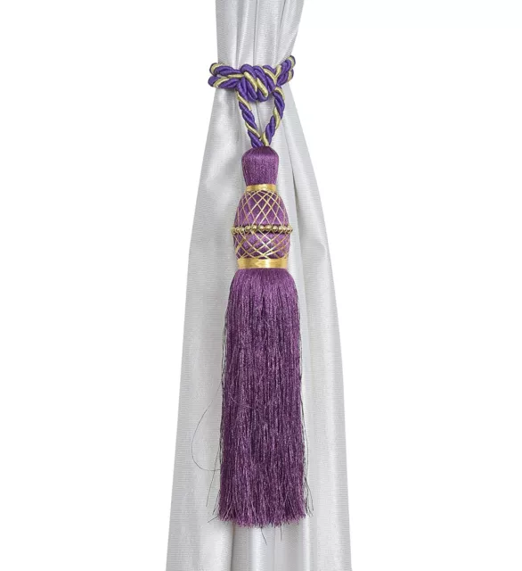 Beautiful Polyester Tassel Rope Curtain Tieback Purple Motijal set of 2 Pcs