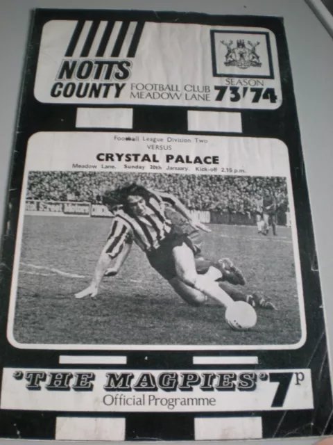 Notts County v Crystal Palace,20 th JAN 74,League Div 2.some marks,no writing.