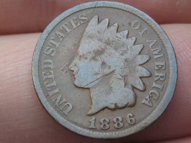 1886 Indian Head Cent Penny, Variety 2, Var 2, T2, Type 2, VG Details