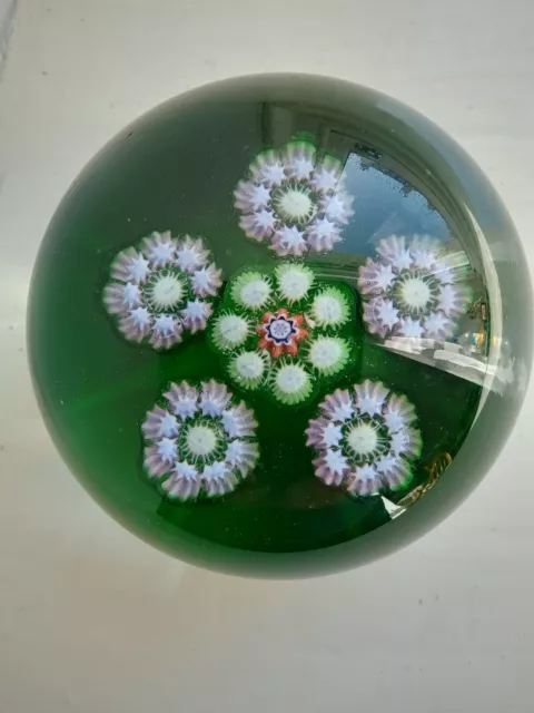 Vintage Perthshire PP10 Millefiori Glass Paperweight Pre 1973, Green Ground