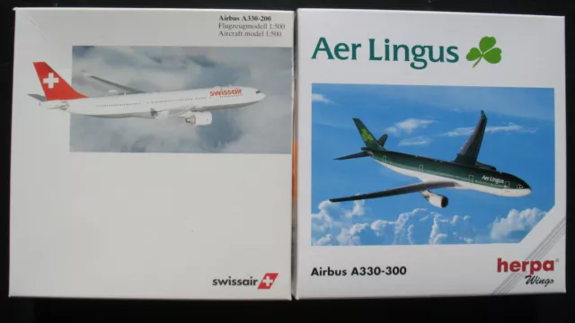 2x Herpa Wings 508322 + 508346 -Airbus A330 Aer Lingus + Swissair 1:500 Flugzeug