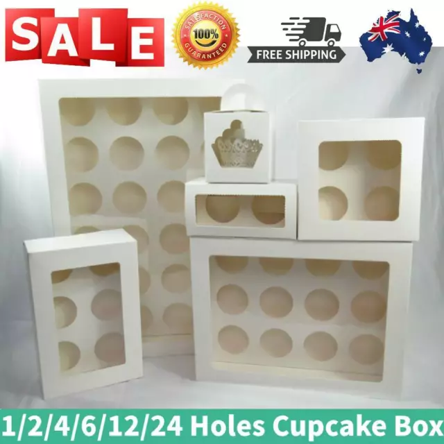Cupcake Box 1/2/4/6/12/24 Holes 5-100x Window Face Cake Boxes Gift Cupcake Boxes