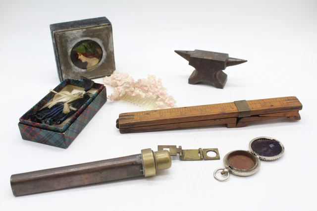 T x8 Antique Collection Lot Inc. Marples & Son Level, Brass Jewellers Loupe etc