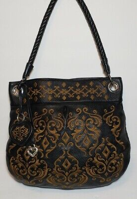 Brighton Rare Masterpiece Embroidered Brocade Blk/Brown Shoulder Handbag Mrp$320