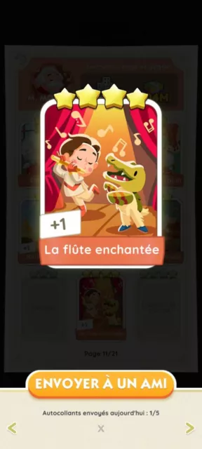 Carte Monopoly Go 4 Étoiles 🌟 La flûte enchantée