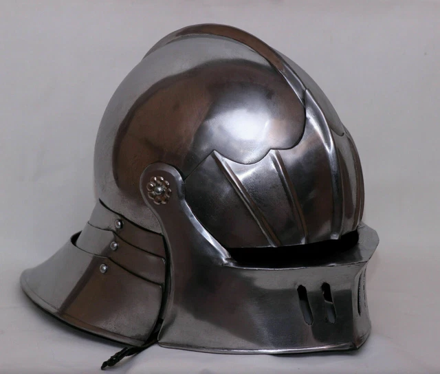 18GA Acciaio Larp Elmo Medievale Tedesco Sallet Cavaliere Armatura Casco...