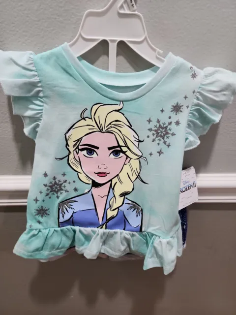 Disney Princess Frozen 2 Little Toddler Girls Shirt & Shorts 2 Pc Outfit Size 2T
