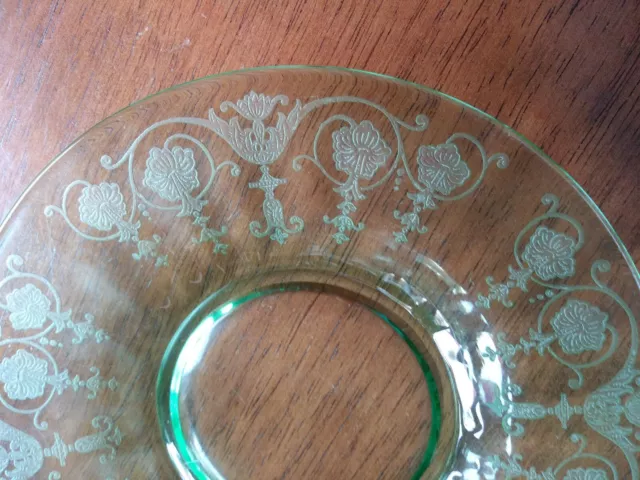 Fostoria Green VERNON Elegant Glass Etched Finger Bowl UNDERPLATE LINER 6 1/4" 3