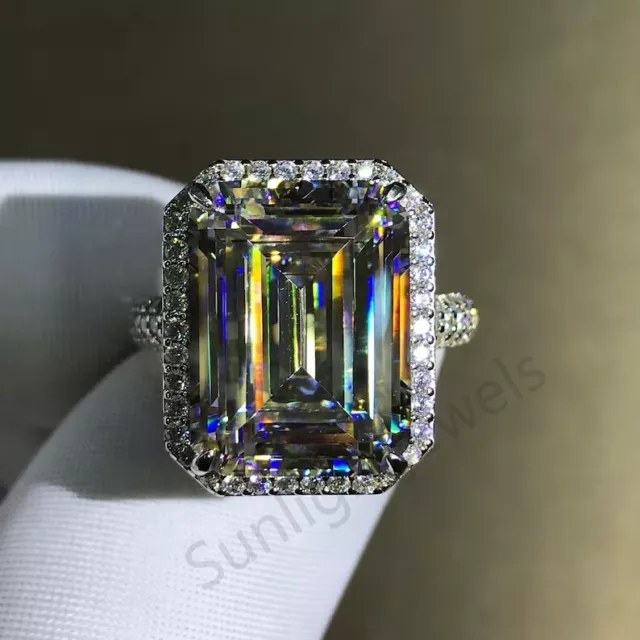 RARE 29.50 Ct Emerald Cut Certified Off White Treated Diamond 925 Silver Ring