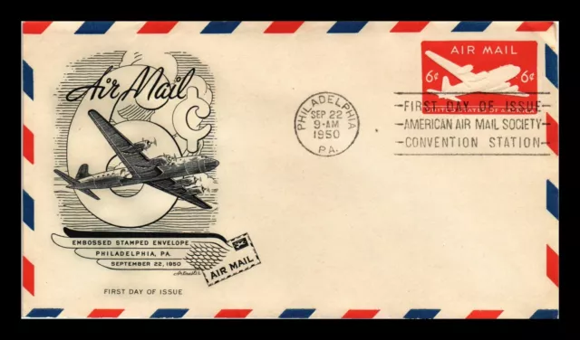 Air Mail 6C Embossed Stamped Envelope Fdc Artmaster Cachet Unsealed Us Cover