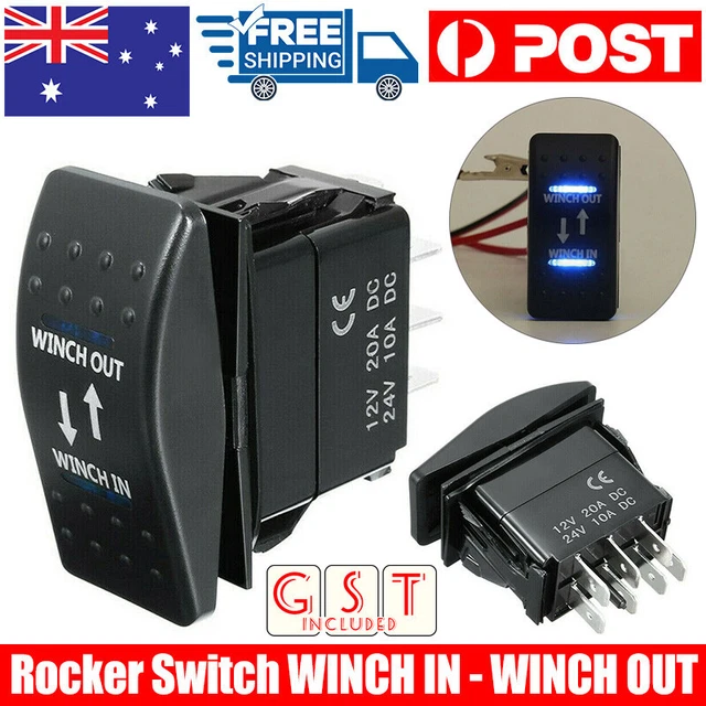 Winch In/Out Rocker Switch 7-Pin Blue LED Rocker Toggle Switch 12V-24V ON OFF ON