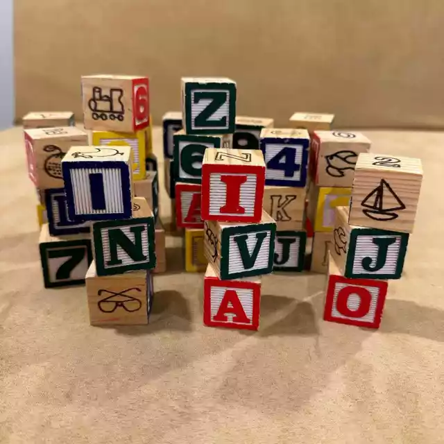 Wooden Ridged Alphabet Blocks ABC 123 LOT SET 1.5" Montessori Minimalist Baby.