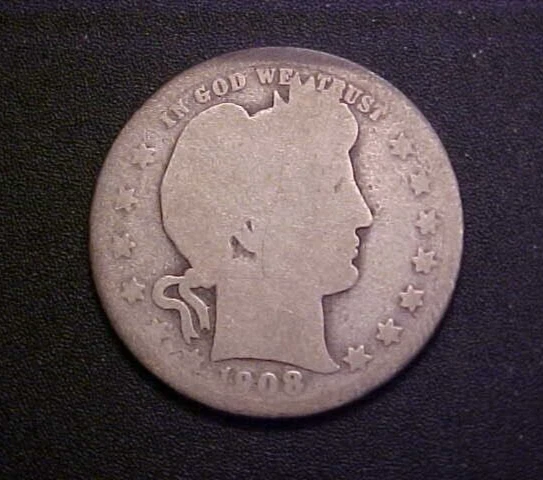 1908-P Barber Silver Quarter -Very Nice Circ Collector Coin!-c2857qxx