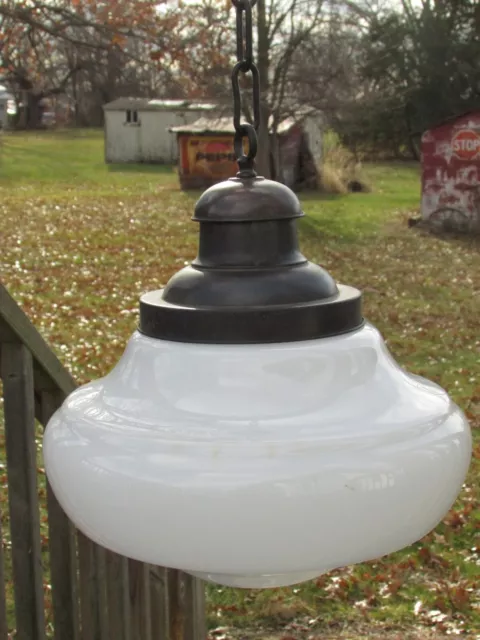 ATOMIC or UFO Shaped Schoolhouse INDUSTRIAL Hanging CEILING LIGHT w/HEAVY CHAIN