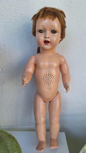 Poupée Ancienne Rhodoid DARES, 67 Cm, Yeux Bleus, Cheveux Noirs, 1960/70