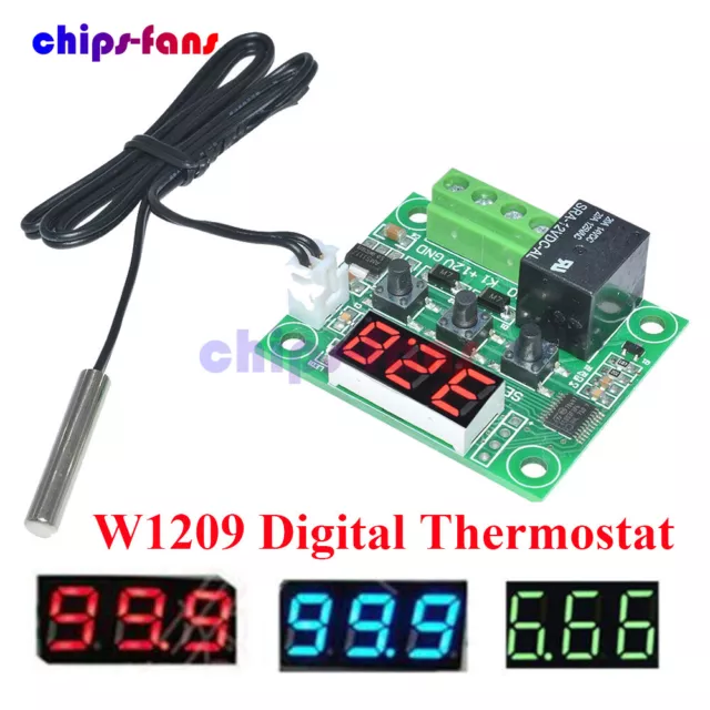 12V Digital W1209 Thermostat Temperature Controller + NTC10K 1% 3950 Probe Cable