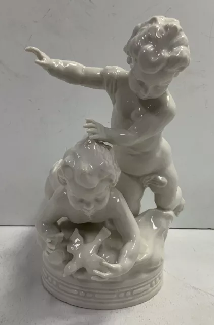 Capodimonte Two Cherubs With Dove White Porcelain Figurine FoundArtShopCom