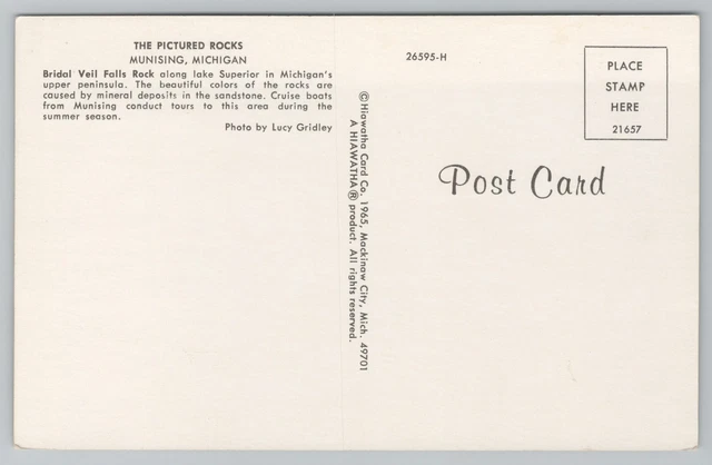 Munising Michigan~Pictured Rocks~Bridal Veil Falls Rock~Vintage Postcard 2