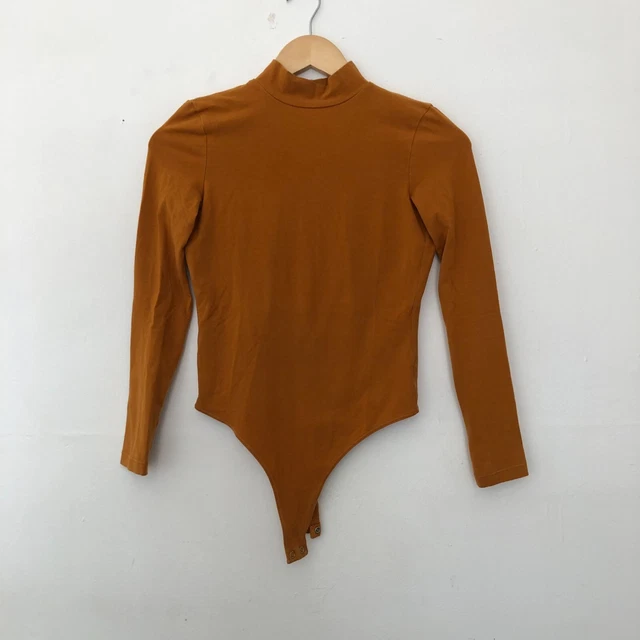 American Apparel Orange Mock Neck Open Back Bodysuit Size Small