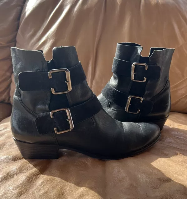 Paul Green Austria ALLY Black Leather Ankle Moto Boots Women's  Size 7.5 (US 10)