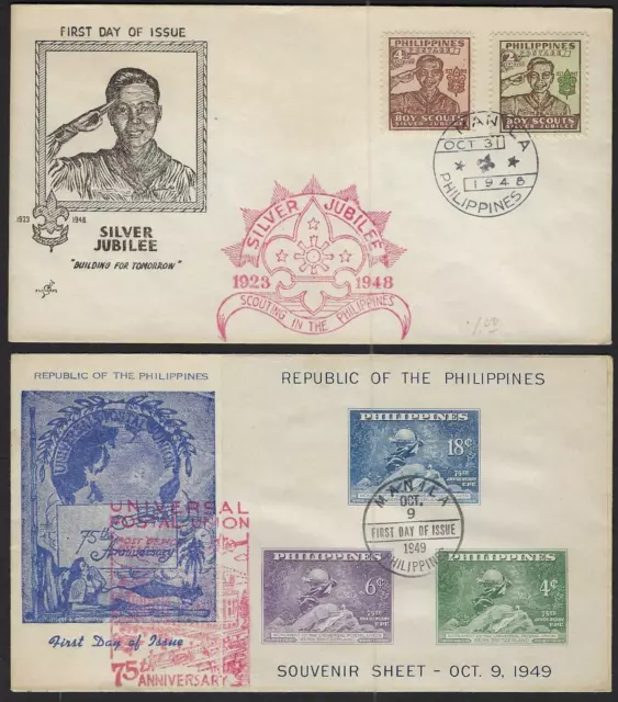 PHILIPPINES 1940s 50s FOUR FDCs UPU SCOUTS ROOSEVELT