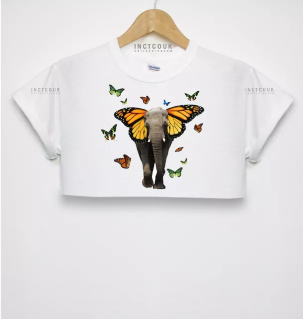 Butterfly Elephant Crop Top T Shirt Indie Hipster Girls Women Street Wear Swag
