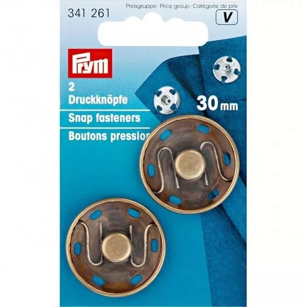 Prym Sew-on Snap Fasteners Antique Brass 30mm 341261