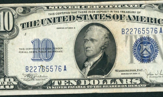 $10 1934 C Silver Certificate ** DAILY CURRENCY AUCTIONS COMBINED SHIPPING **