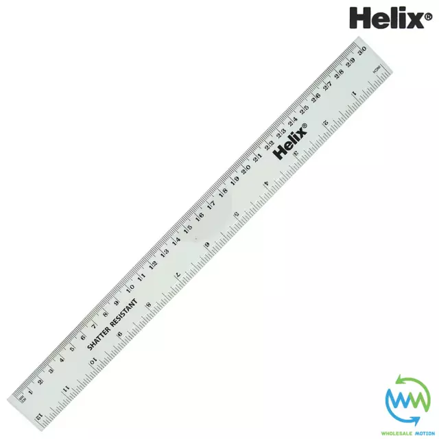 HELIX 30cm Ruler CLEAR 12" SHATTER RESISTANT School Exam 12 Inch Rulers Measure