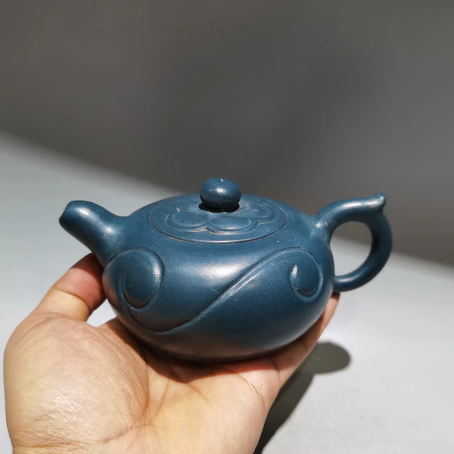 6″ china Yixing Zisha blue Clay Handmade carve ruyi Kung Fu Tea Exquisite Teapot