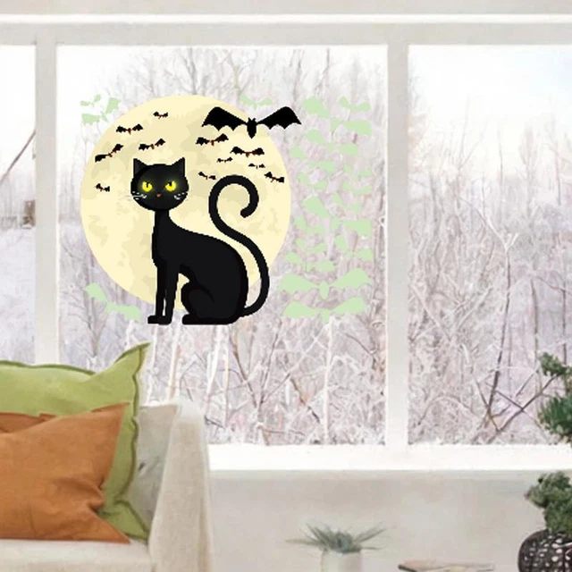 Autocollants Muraux Phosphorescents Halloween - Motifs Chauves-souris Et Fantômes - 4 Feuilles 30x20 Cm - Brillent Dans Le Noir, Réutilisables, Pour Chambre, Porte, Fenêtre - 13