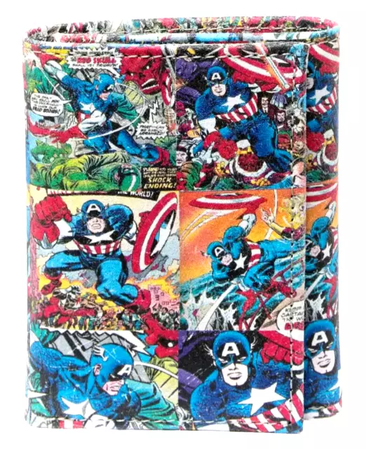 MARVEL COMICS Captain America HERO Patterned TRIFOLD Leather Wallet $50 - NEW