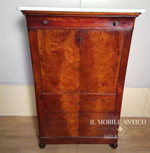 Secretaire Luigi Filippo Capuccino In Noce Originale Epoca  800' Restaurato