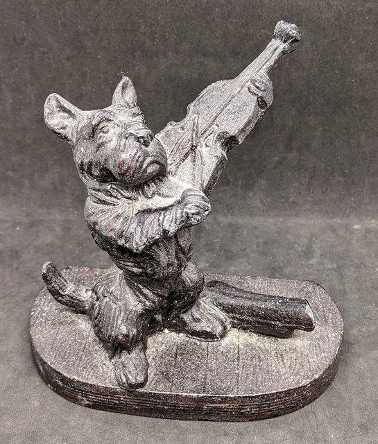 Antique Cast Iron Scottie Dog Playing Violin Door Stop Antique Cast Iron Scottie Dog Playing Violin Door Stop