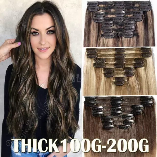 Human Hair Clip In Extension Remy Double Weft Full Head Grey Ombre Highlight US