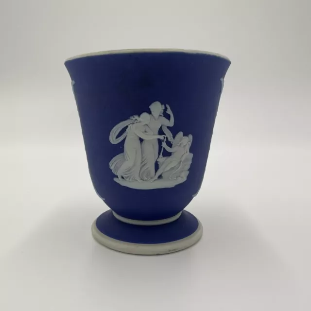 Wedgwood Bud Vase Cobalt Blue Jasperware Goddess Angels England 3.25" Antique