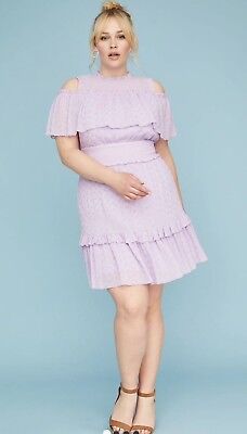 Lane Bryant Lilac Eyelet Lace Fit & Flare Cold Shoulder Dress 16 16W 0X 1X
