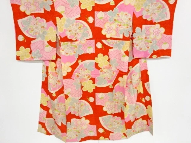 40523# Japanese Kimono / Antique Juban / Kinsha / Ume Blossom & Kiku