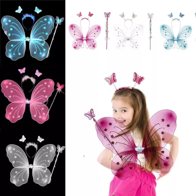 3pcs Butterfly Angel Princess Dress Up Fairy Wings Set Wing Hairband Girl Wand