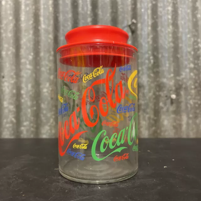 Coca Cola Vintage Ceramic Label Rainbow Print Glass Jar with Lid - 150mm Tall