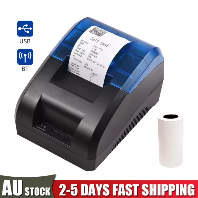 58mm Thermal Receipt Printer USB & BT Desktop ESC/POS Printer + 1Roll Paper