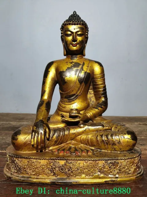 10.6 "vieux Bouddha Shakyamuni en bronze tibétain doré
